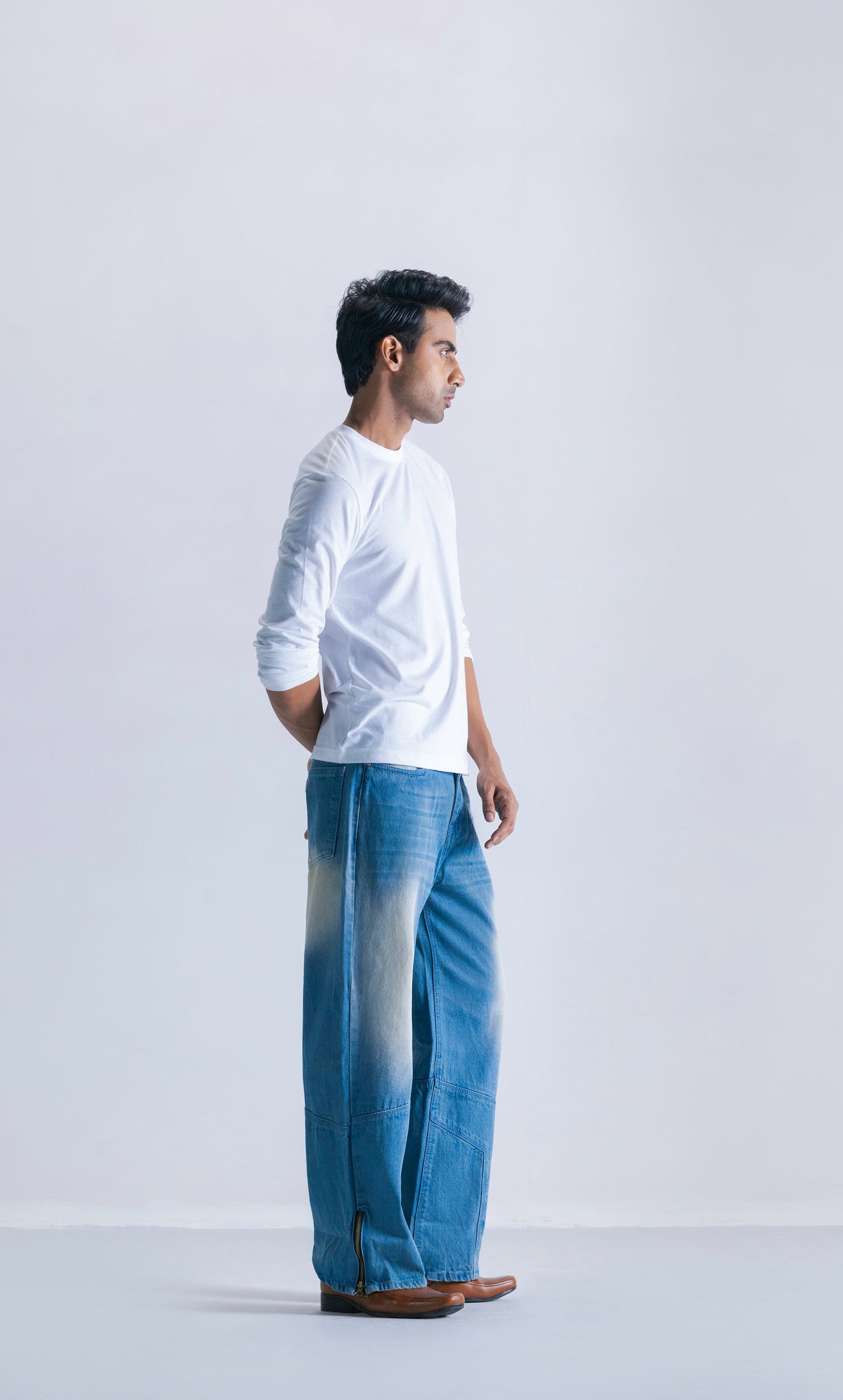 Baggy Fit Jeans with Ankle Zipper Detail