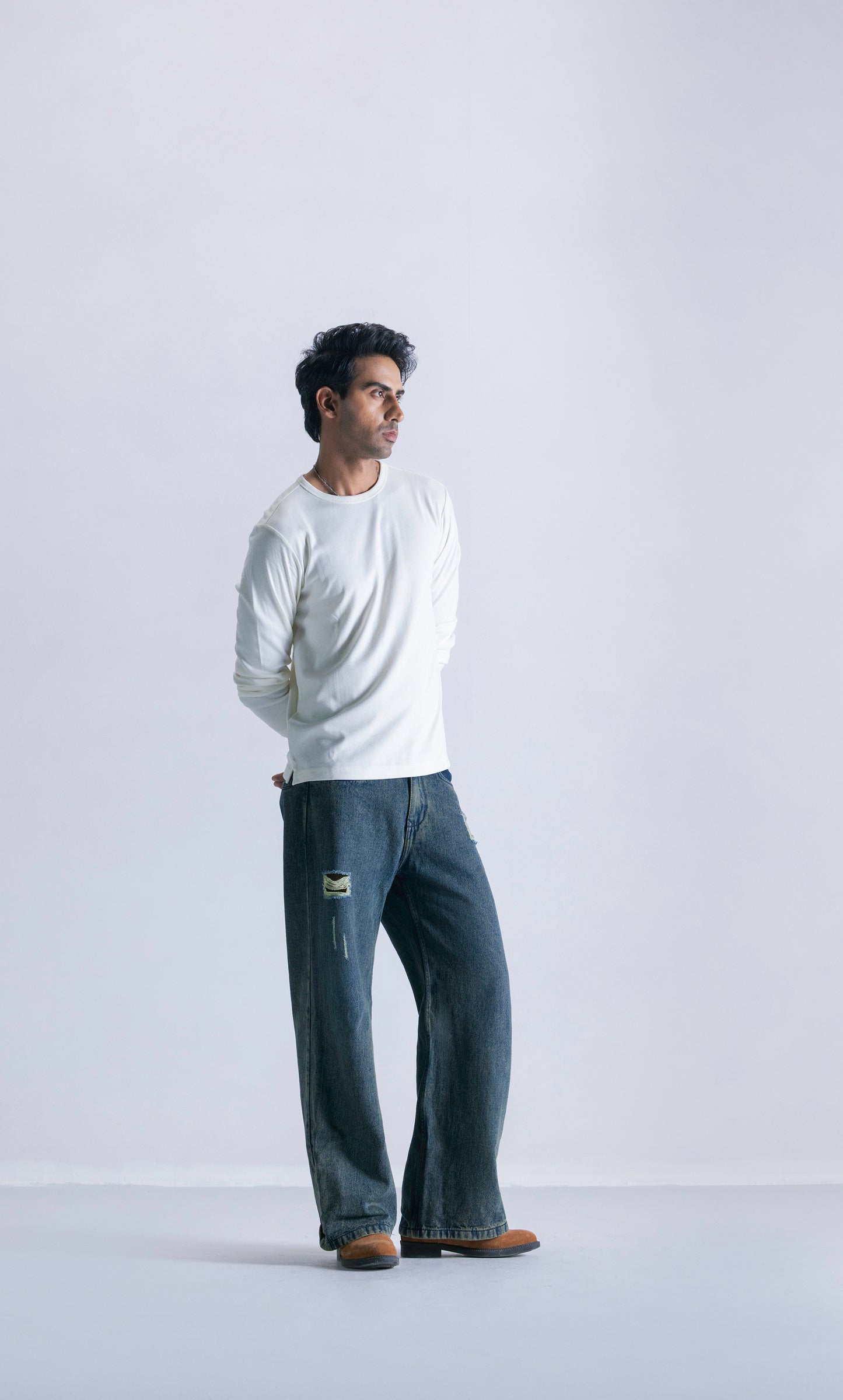 Straight Fit Jeans With Seam Detail - Teal Blue
