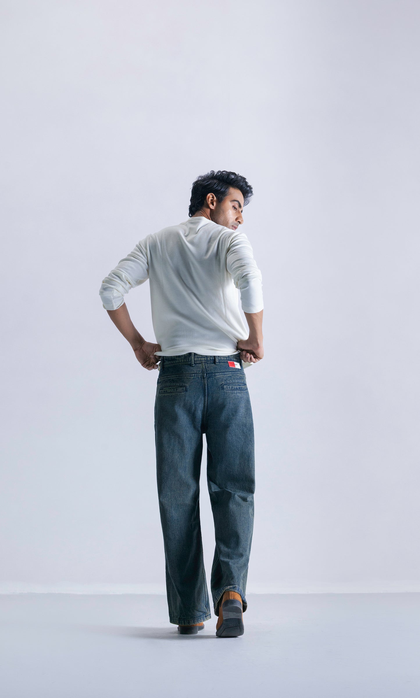 Straight Fit Jeans With Seam Detail - Teal Blue