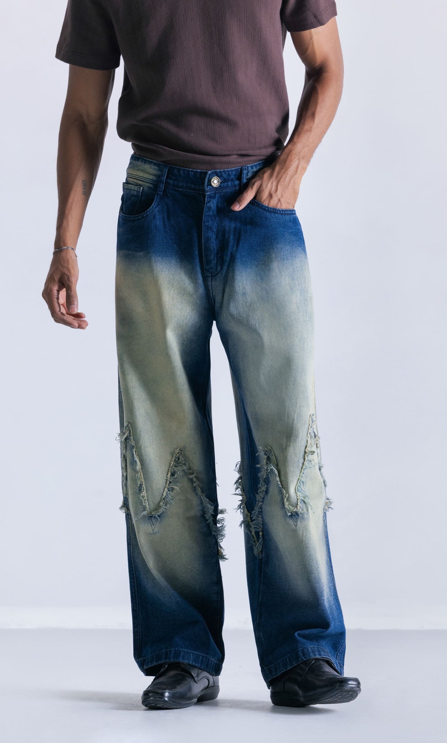 Zig-Zag Faded Straight Fit Jeans