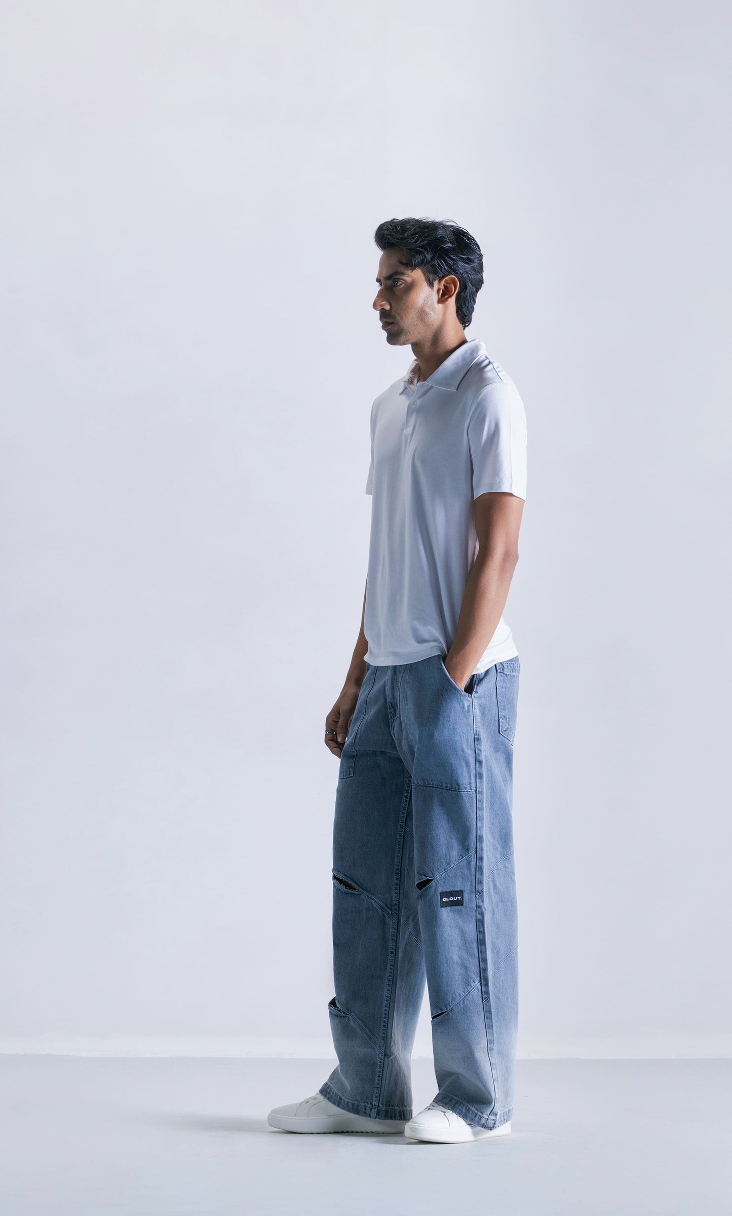 Tinted Slit Baggy Fit Jeans