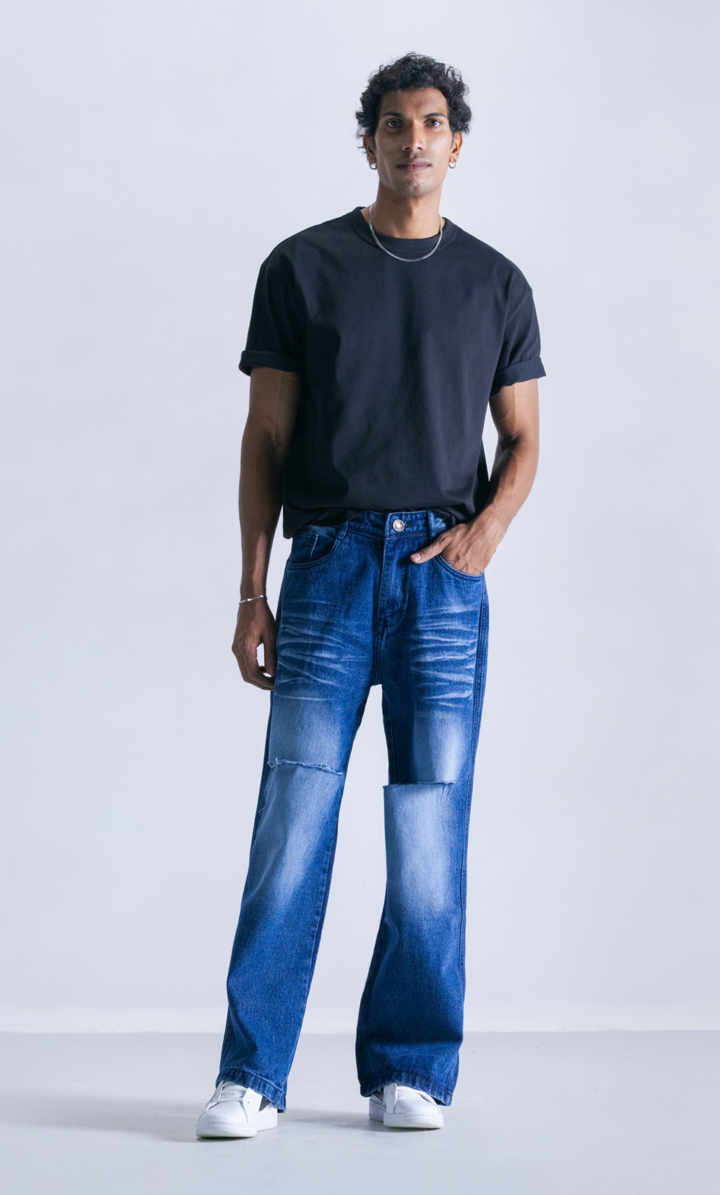 Indigo Ripped Straight Fit Jeans