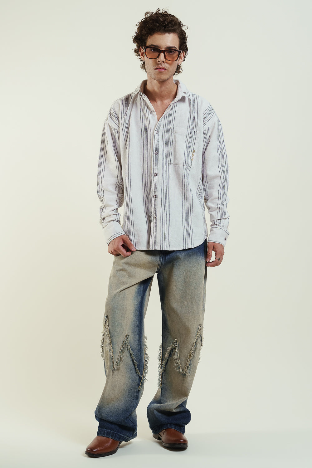 striped oversized shirt - white