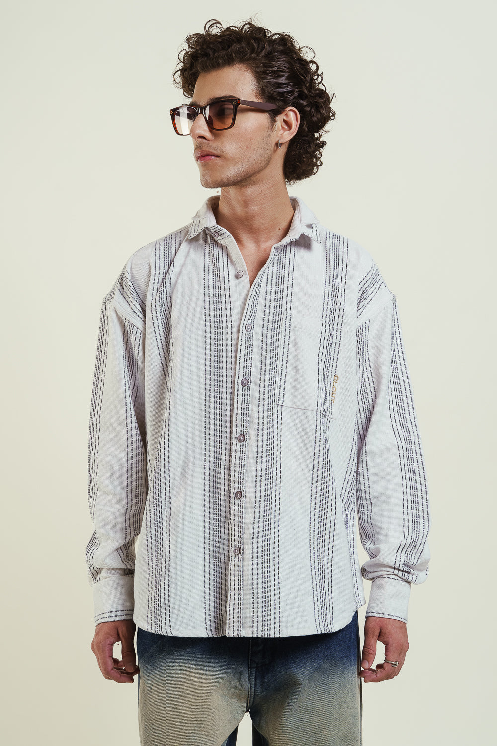 striped oversized shirt - white