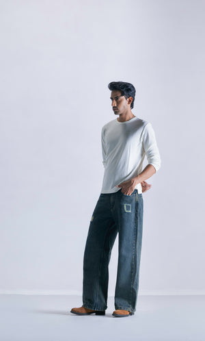Straight Fit Jeans With Seam Detail - Teal Blue Clout Jeans