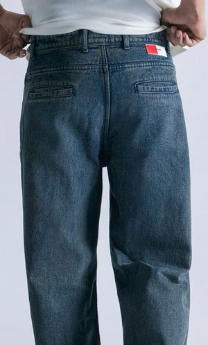 Straight Fit Jeans With Seam Detail - Teal Blue Clout Jeans
