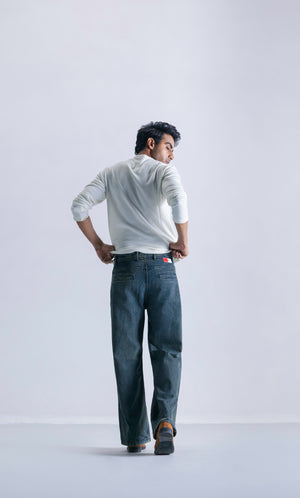 Straight Fit Jeans With Seam Detail - Teal Blue Clout Jeans