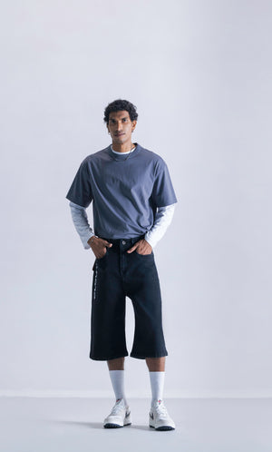 Relaxed Jorts - Black Logo Clout Jeans