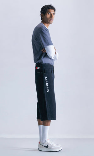 Relaxed Jorts - Black Logo Clout Jeans