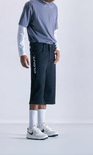 Relaxed Jorts - Black Logo Clout Jeans
