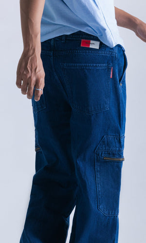 Cargo Pocket Denim Jeans With Chains Clout Jeans