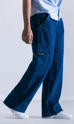 Cargo Pocket Denim Jeans With Chains Clout Jeans