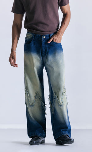 Zig-Zag Faded Straight Fit Jeans Clout Jeans