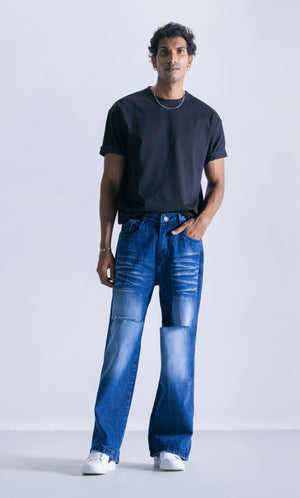 Indigo Ripped Straight Fit Jeans Clout Jeans