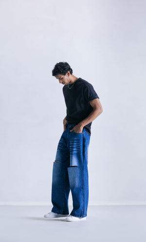 Indigo Ripped Straight Fit Jeans Clout Jeans