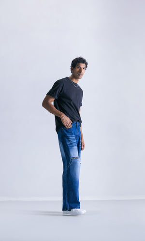 Indigo Ripped Straight Fit Jeans Clout Jeans