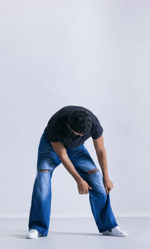 Indigo Ripped Straight Fit Jeans Clout Jeans