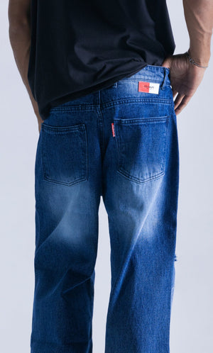 Indigo Ripped Straight Fit Jeans Clout Jeans