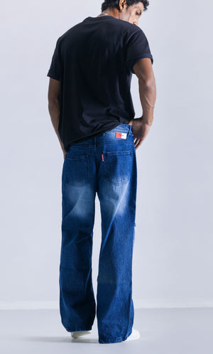 Indigo Ripped Straight Fit Jeans Clout Jeans