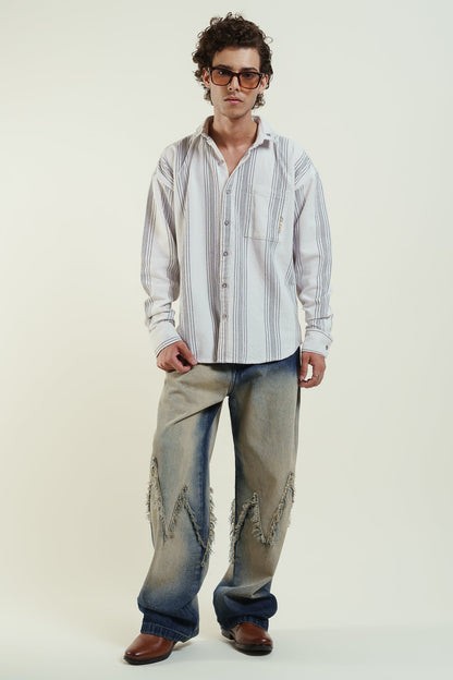 striped oversized shirt - white