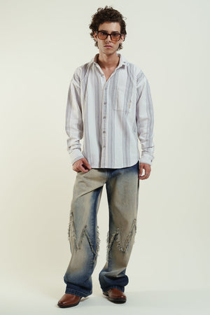 striped oversized shirt - white Clout Jeans