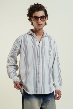 striped oversized shirt - white Clout Jeans
